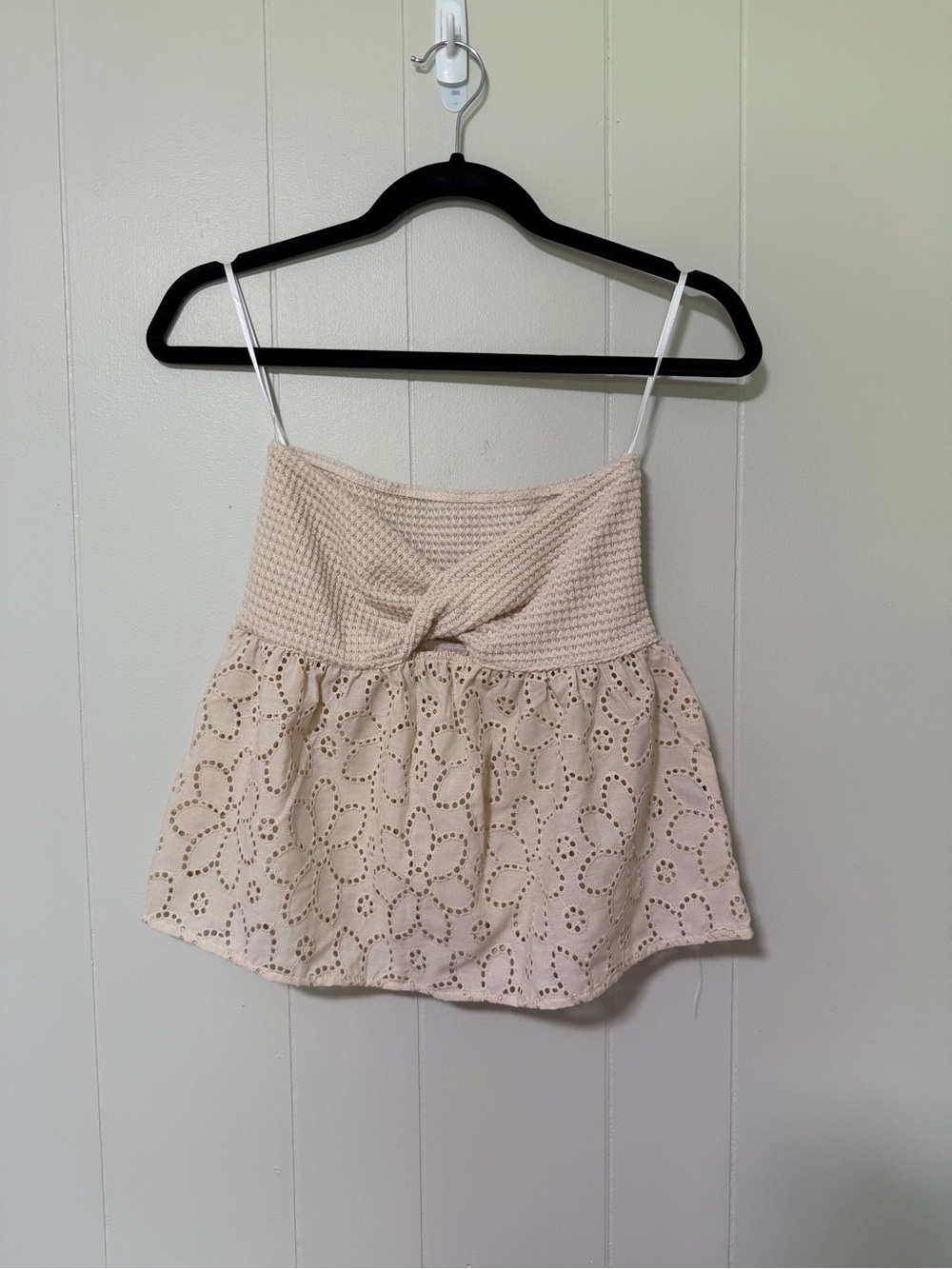 SHEIN Beige Eyelet Knit Crop Top